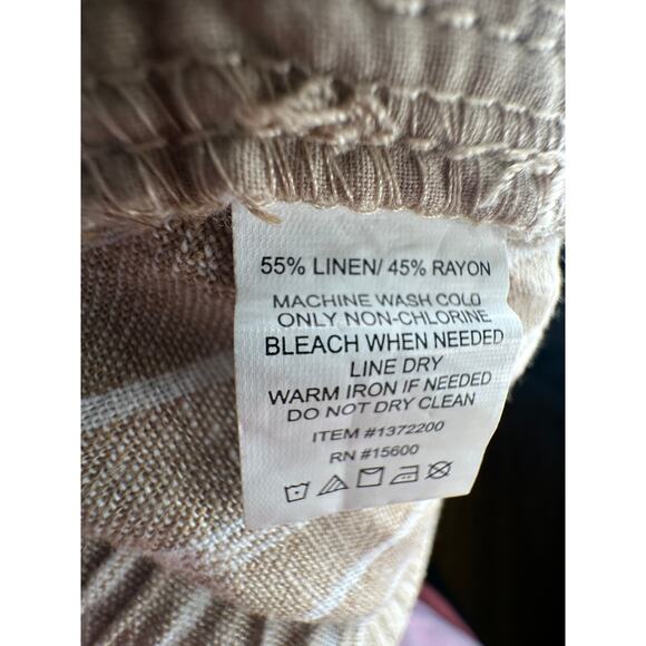 Briggs L Striped LINEN Wide Leg Elastic Waist Pants Pull On High Rise Tan White - Picture 7 of 7